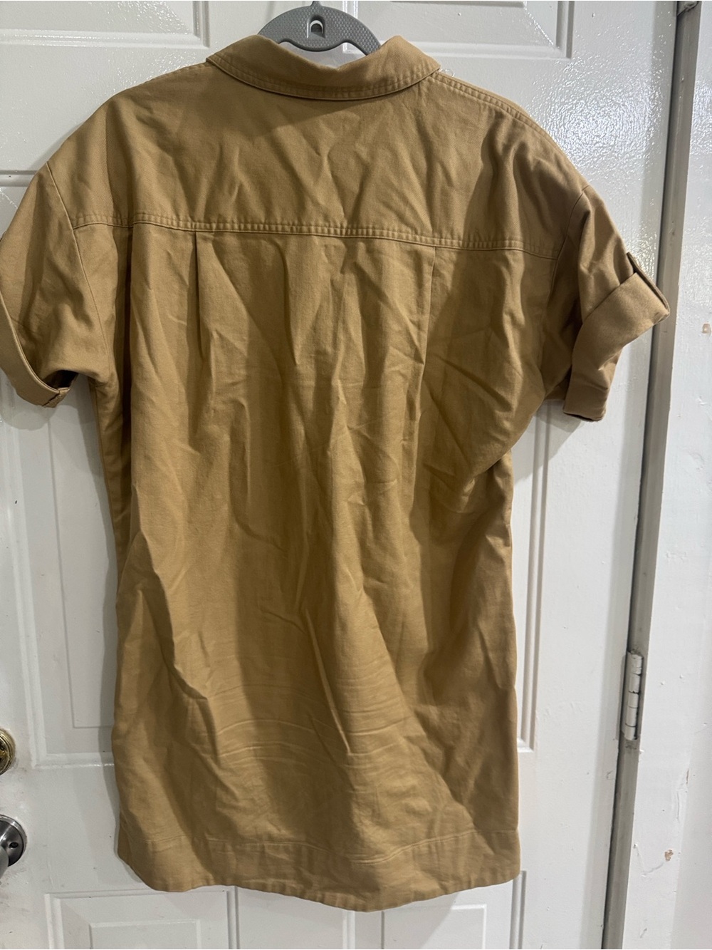 LOFT Beige Utility Shirt Dress with Short Sleeves - Picture 4 of 8